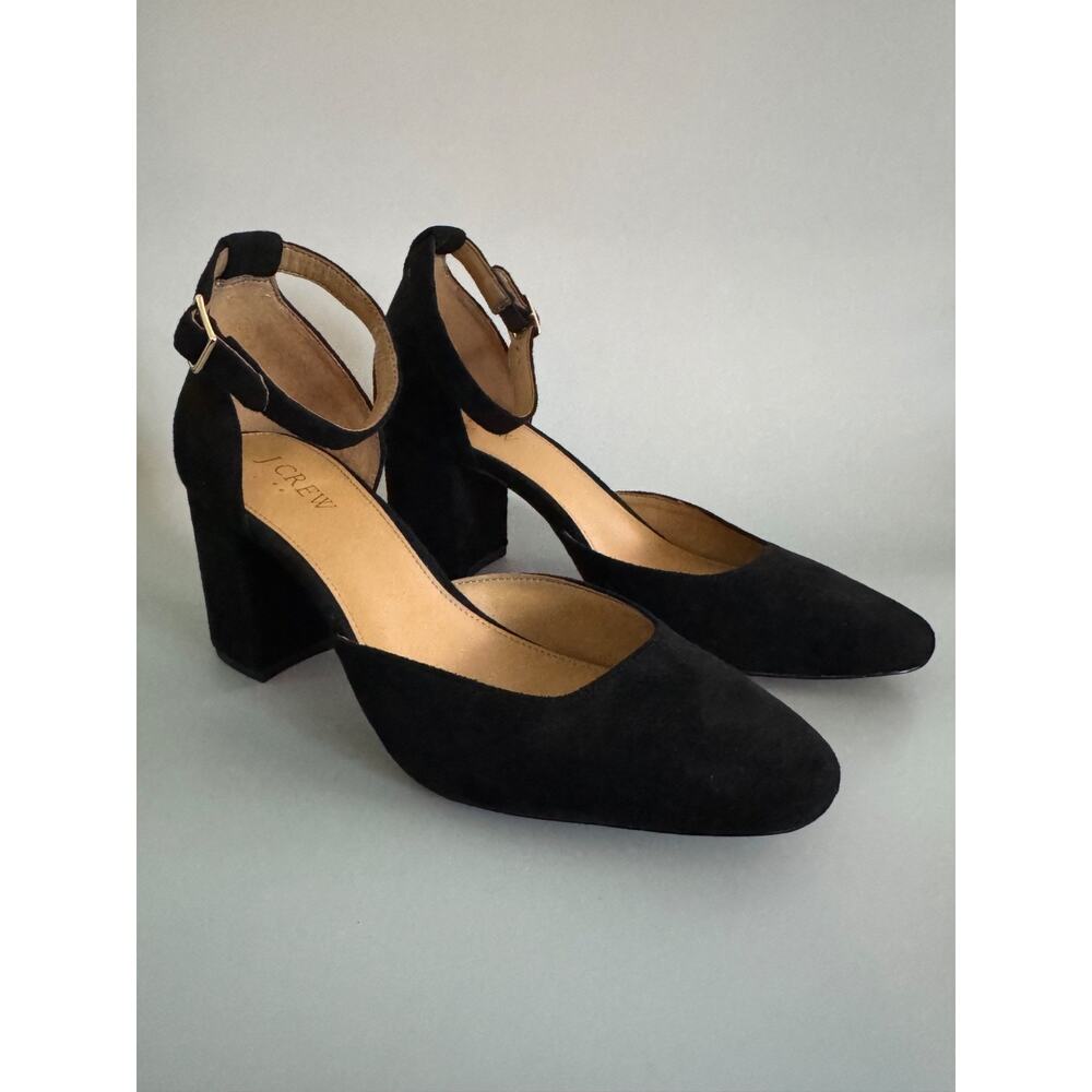 J. Crew Factory Black Suede Ankle Strap Block Heels